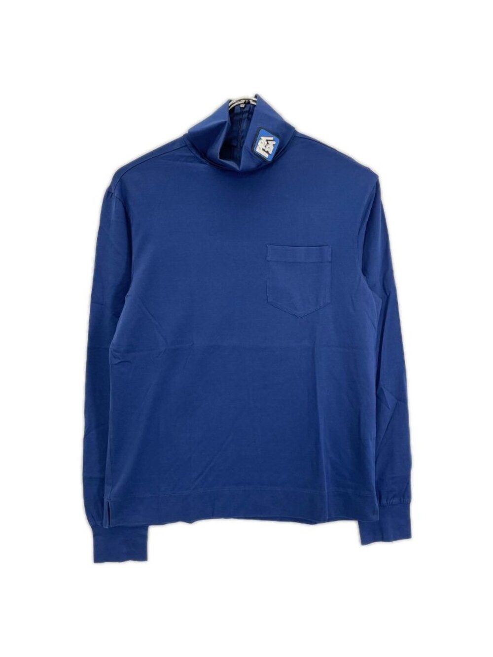 Prada Ujl 051 Blue Rubber Patch Cotton Turtle Neck Top